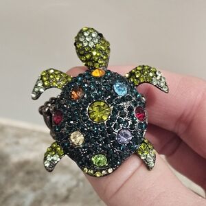 Hematite Turtle Tortoise Muticolor Crystal Rhinestone Stretch Ring